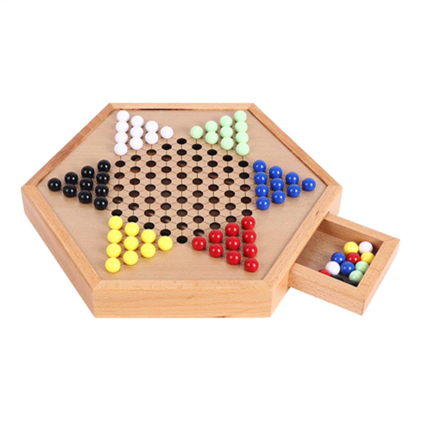 Jeu De Dames Chinoises en Bois-avec Billes De Verre Colorées,Jeu De Dames Colorées Intérieur/extérieur pour Jeu De Société Éducatif Dames Chinoises Classique Halma Dames Chinoises Stratégie