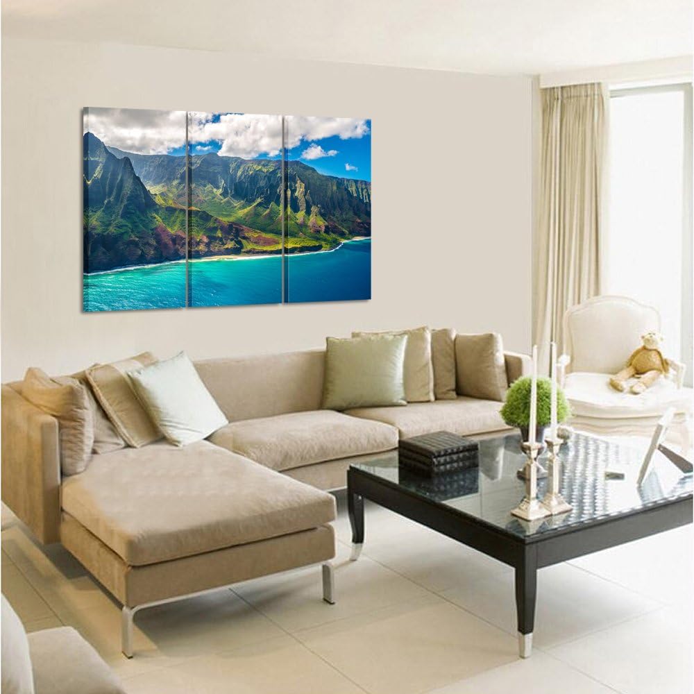 KREATIVE ARTS - Large Nature Art Poster Print on Canvas View on Napali Coast on Kauai island on Hawaii Landscape Pictures for Office Walls 16x32inchx3pcs