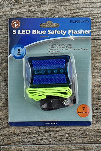 SE 5-LED Blue Safety Flasher with Bicycle Attachment and Arm Strap - FL26BLY25