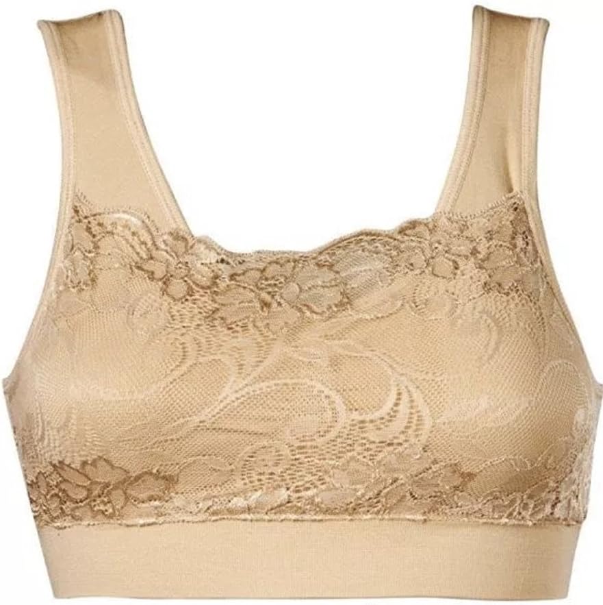 New Milana Bra by Genie As Seen On TV Seamless Lace Bra (Beige 1X) Soft Lace Wire Free Cami Bra.