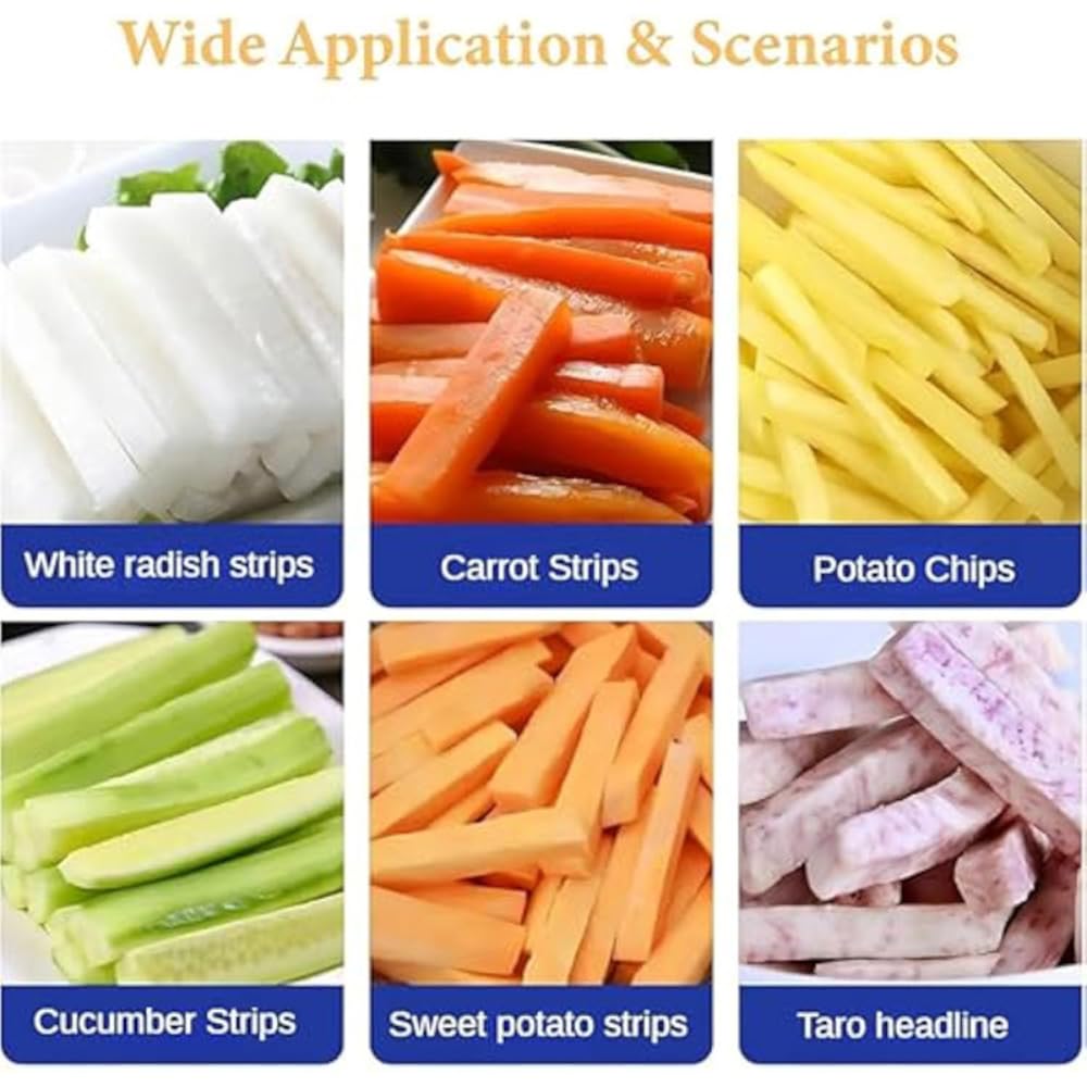 Cortador de Papas Fritas de Acero Inoxidable con 3 Cuchillas Intercambiables (10mm, 12mm, 14mm), Multifuncional