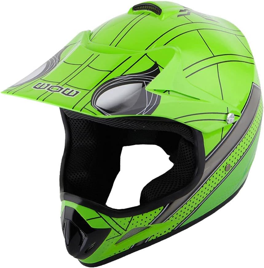 WOW Youth Kids Motocross BMX MX ATV Dirt Bike Helmet Spider Green