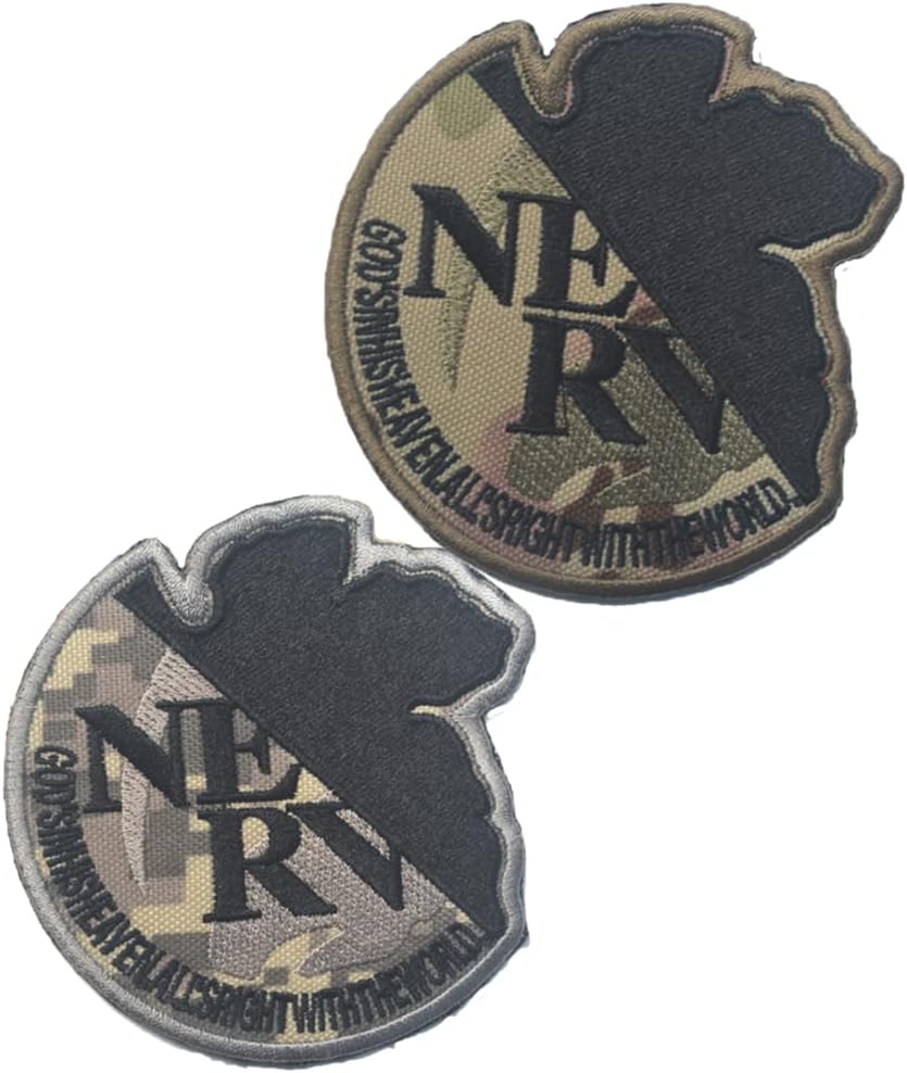 NERV Logo Patches Hook and Loop Tactical Morale Applique Fastener Military Embroidered Patch 2Pcs (Color 3)