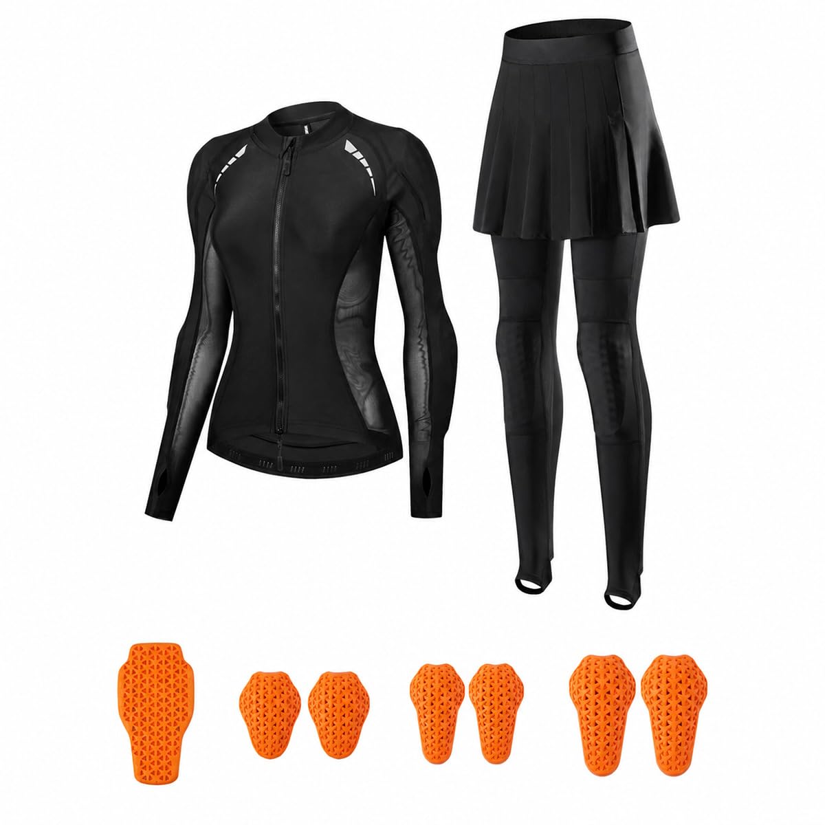 Motorrad-Set aus Jacke und Hose für Damen – Atmungsaktives Mesh-Stretch-Cargo-Design mit herausnehmbaren Protektoren und reflektierenden Sicherheitselementen für Motocross und S(Size:XL,Color:Schwarz)