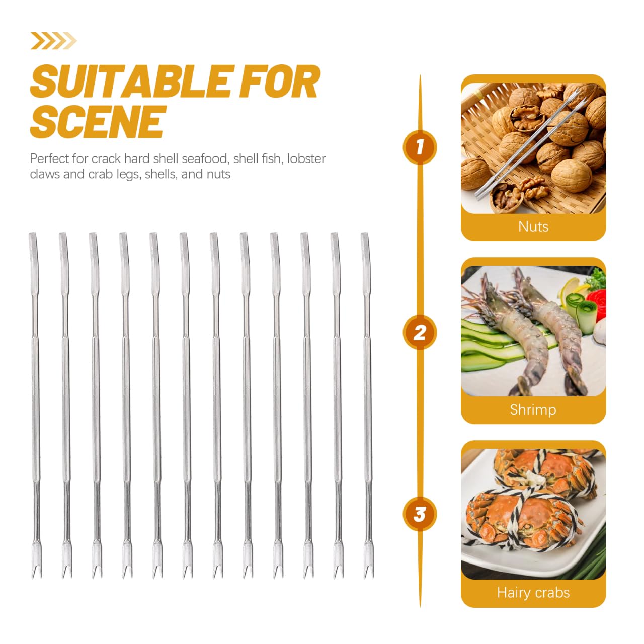 12PCS Acciaio Inox Crostacei Granchio Forks Nut Picks Strumenti di frutti di mare