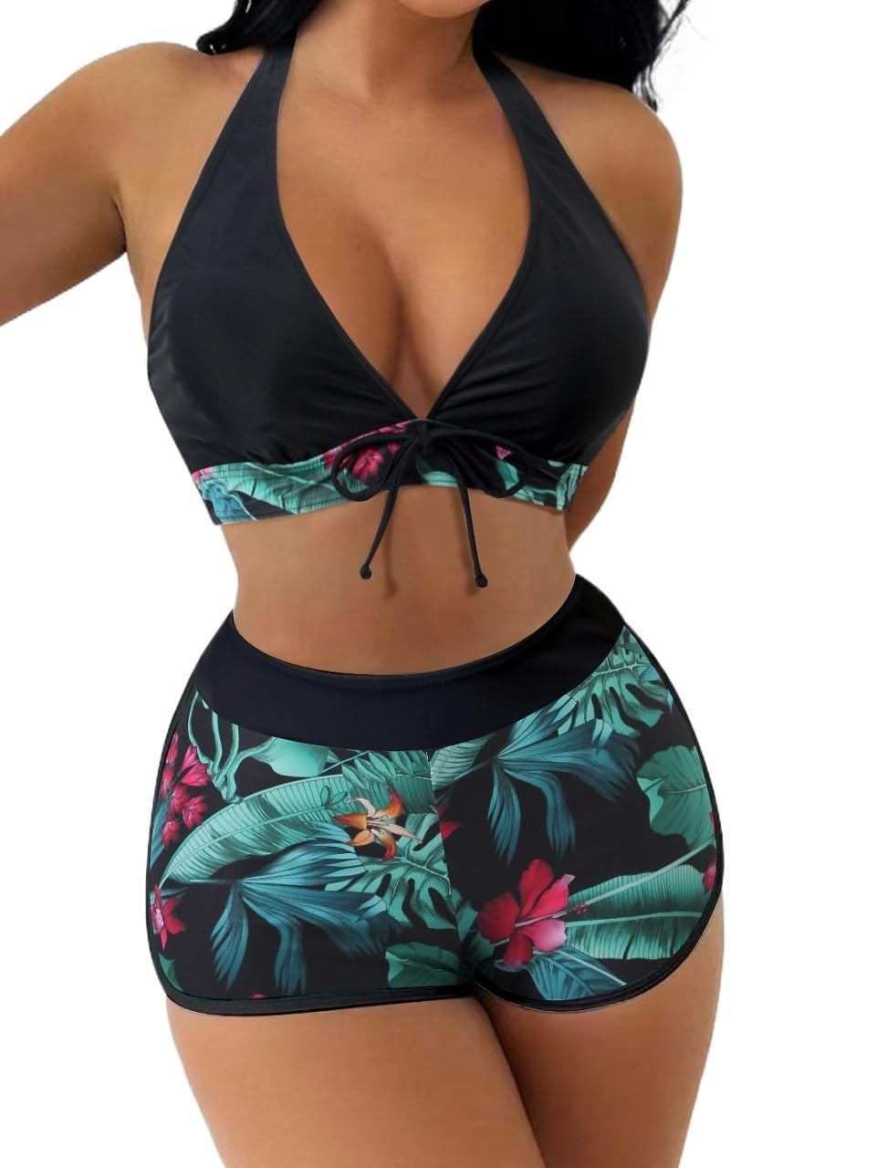 Costume da Bagno Allacciato Allacciato Stampato Donna Sexy Vita Alta Pantaloncini Push-up Bikini Costume da Bagno Costume da Bagno da Spiaggia Senza Schienale (Color : Print19, Size : XL)