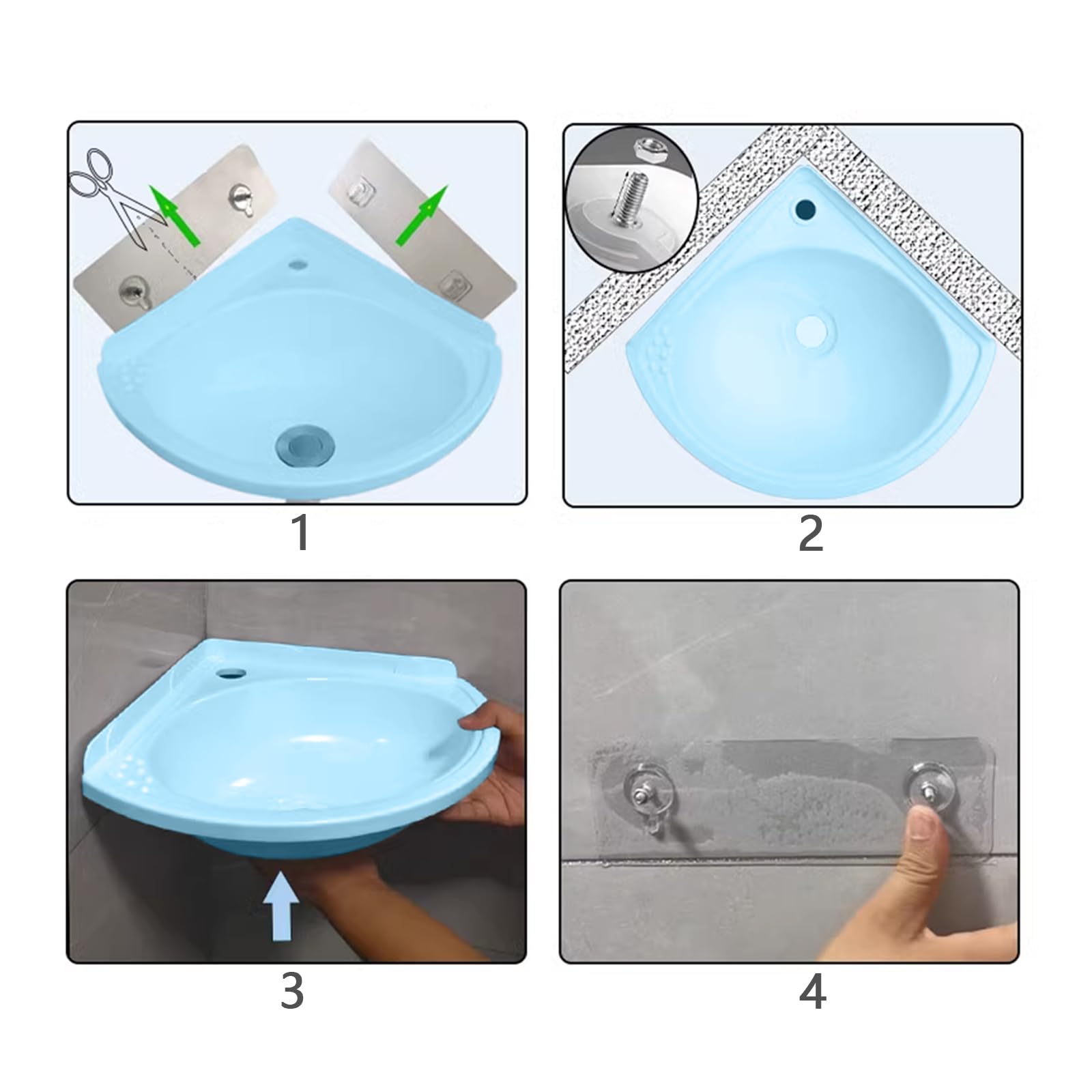 Lavabo de pared,Plástico Lavabo,Diseño Minimalista,27.5x27.5x11cm(WxDxH),saludable y duradero,mejor opción para WC, baños, guardarropas, inodoro, cocina(azul) (B)