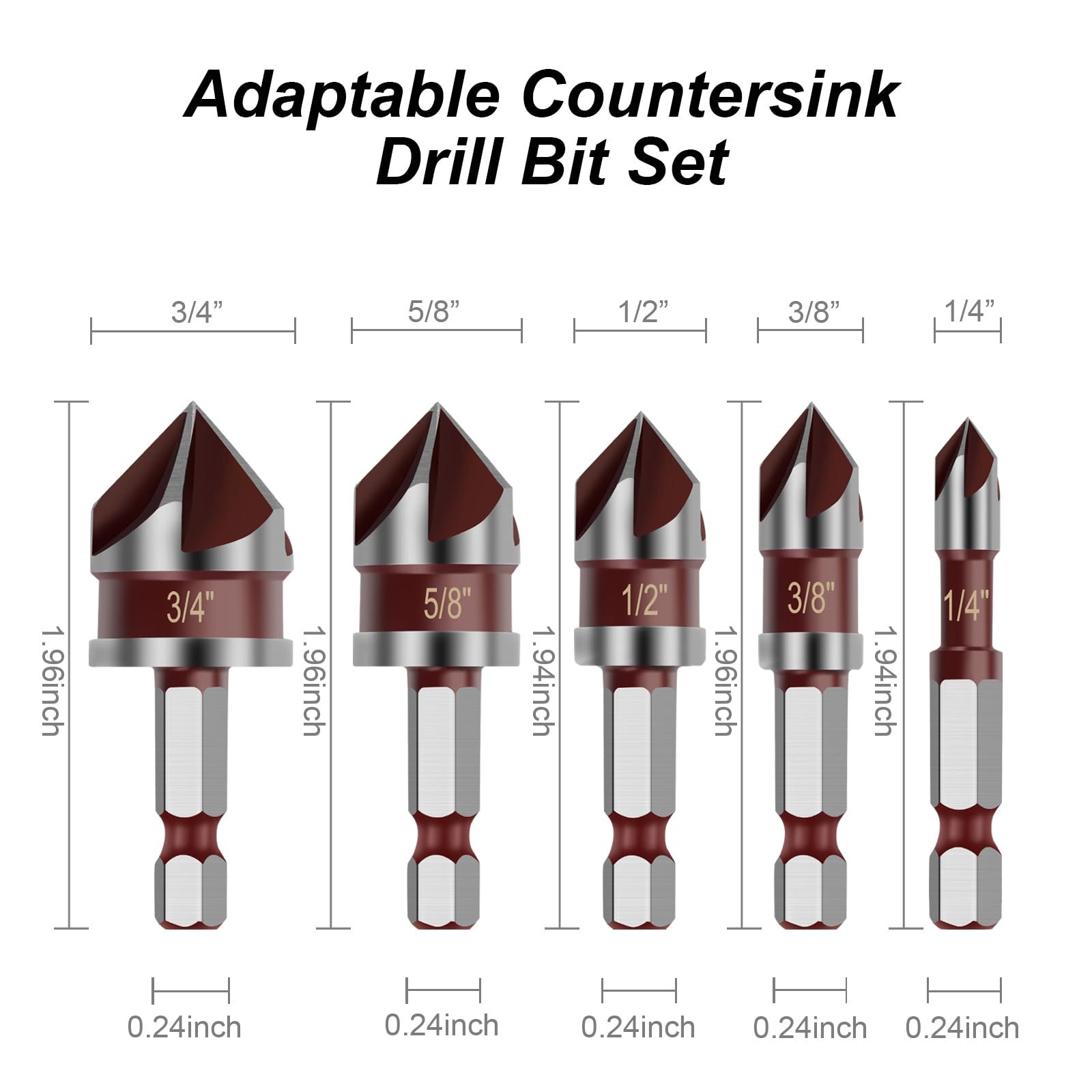 Countersink Drill Bit Set - 5 Piece HSS -2