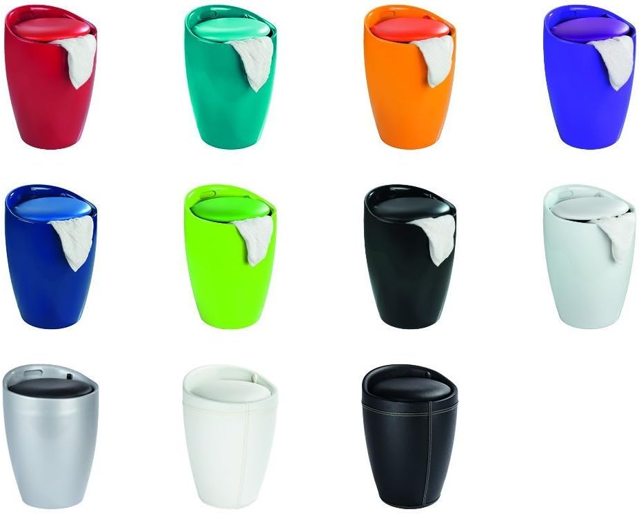 WENKO Bathroom Stool Candy Black Leather Look - Laundry Collector, Plastic (ABS), 36 x 50.5 x 36 cm, Black