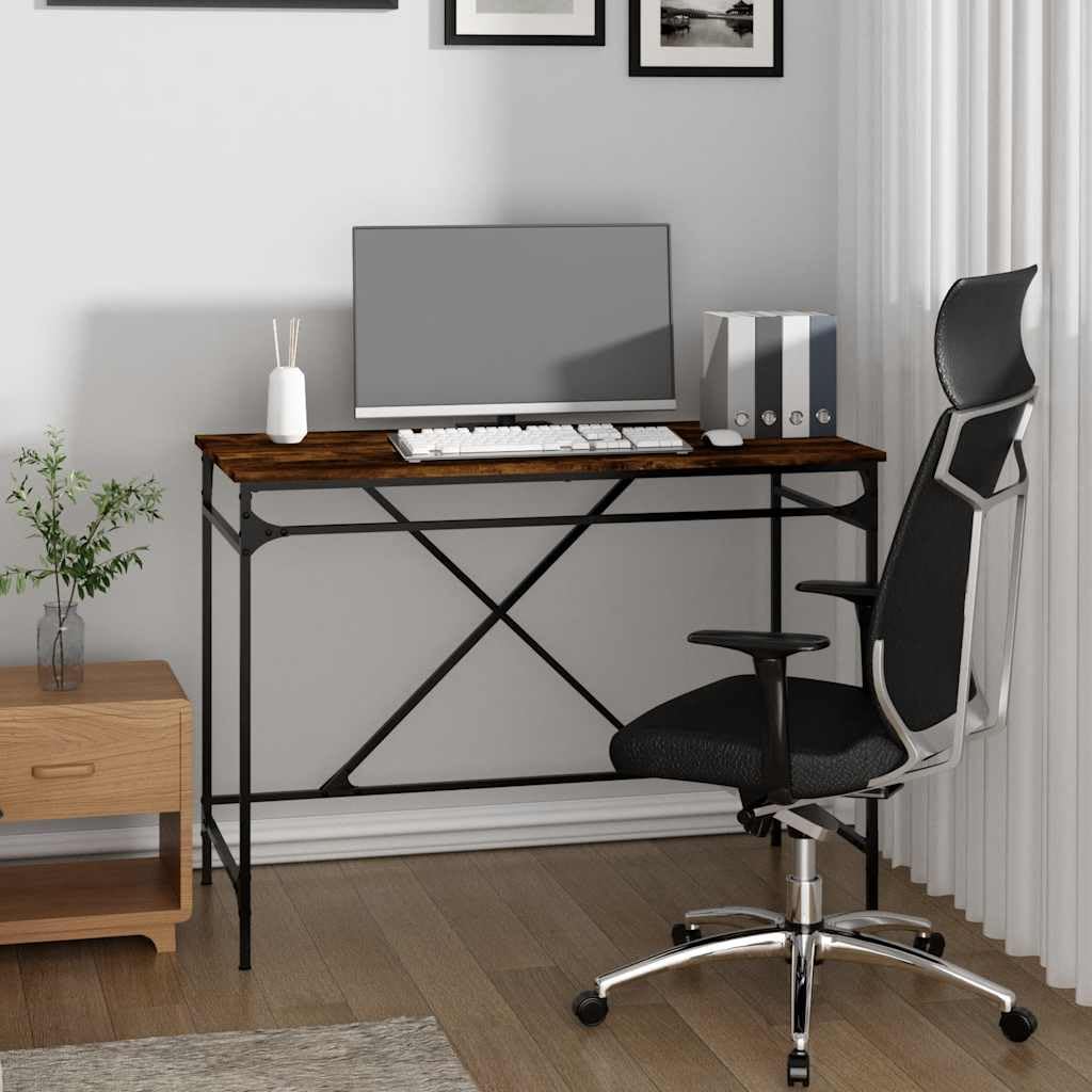 Scrivania in rovere affumicato, 100 x 50 x 75 cm, struttura stabile, grande postazione di lavoro per ufficio, casa, gaming, laptop, PC, ergonomica, salvaspazio