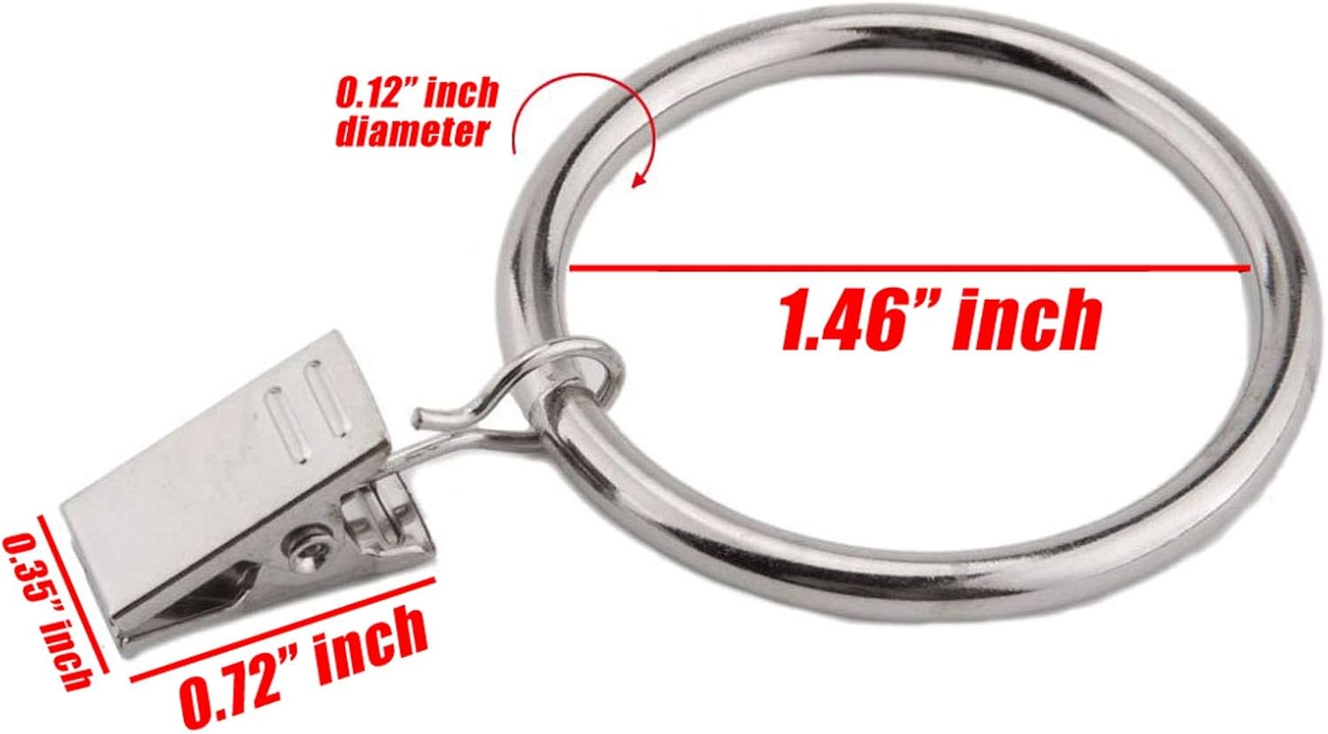 80 Pcs 1.5" inch Curtain Rings with Clips Chrome Silver - Ring Support 66 lbs, Strong Clip Hold 11 lbs, Easy Open & Close