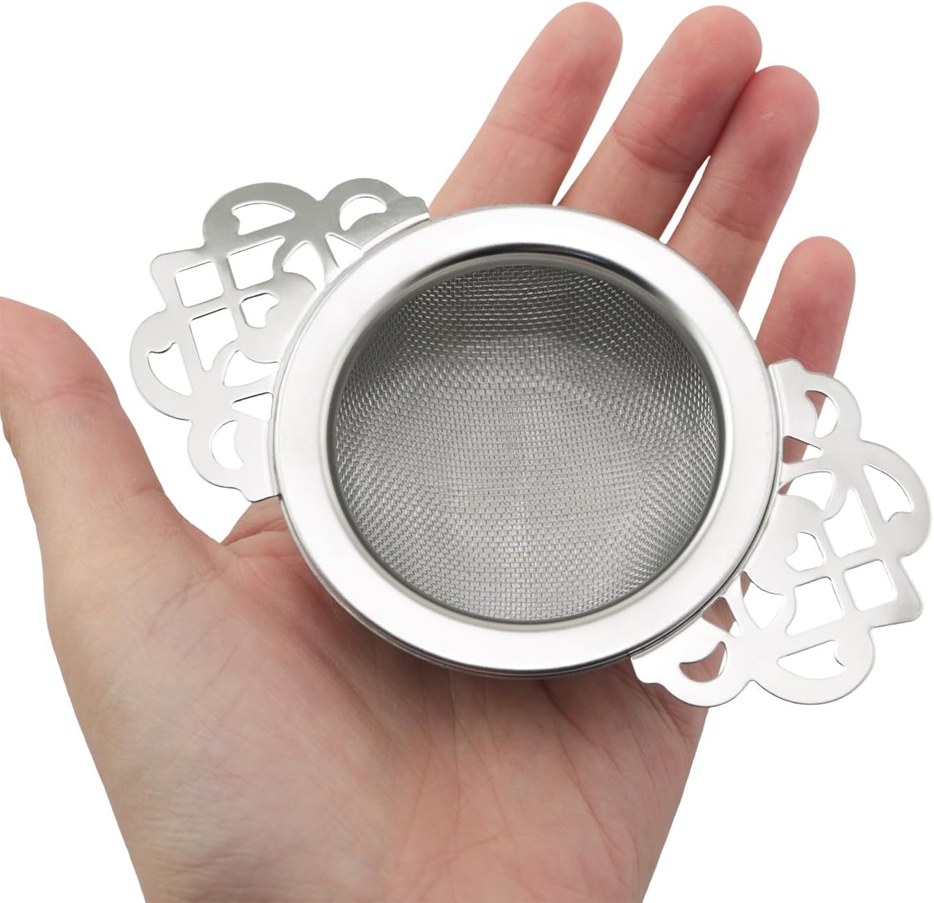2PCS Stainless Steel Fine Mesh Tea Strainer with Bowl Base Tray Dual Wing Extension Design Loose Leaf Tea Coffee Juice Multi Purpose Filter for Kitchenware Fits 2.5 4 Inch Cup Openings