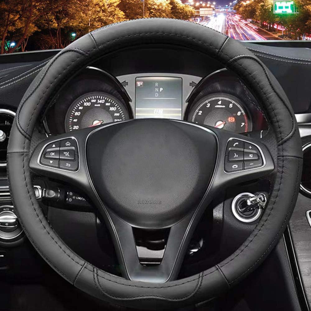 Universal 15 inch Microfiber Leather Auto Car Steering Wheel Cover, Black