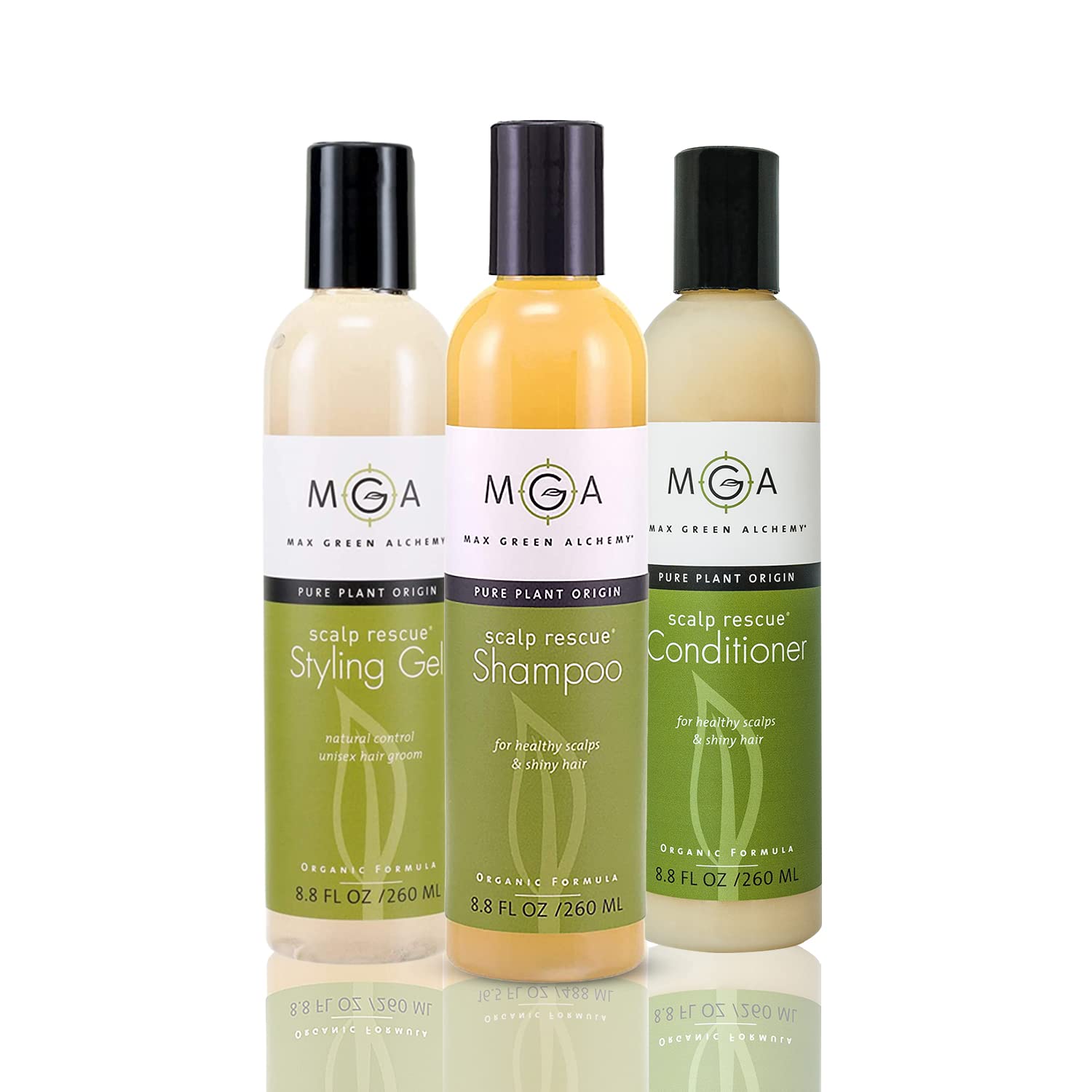 MGA Vegan Hair Shampoo, Conditioner & Styling Gel - Scalp Rescue Organic Formula for All Type of Hair | Curly Hair Care Products for Men & Women | Alcohol, Silicone & Sulfate Free Color Safe | 8.8Oz