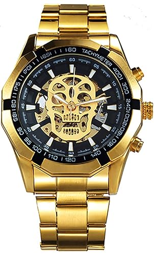 Wrath Skull Collection Gold Automatic Mechanical Watch for Mens & Boys (Without Battery for Life).