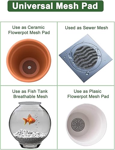 Miniatura 5 de vensovo 100 almohadillas de malla para maceta de bonsái, junta de pantalla de maceta de 2 pulgadas con borde termofusible, orificio de drenaje
