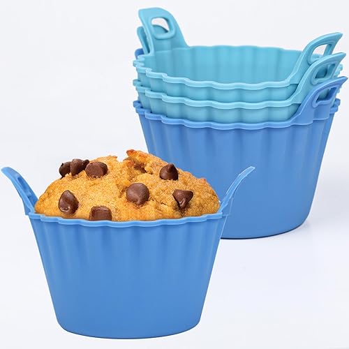 Miniatura 1 de Koluti Juego de 4 tazas de silicona reutilizables para hornear, moldes antiadherentes para magdalenas con doble asa, sin BPA, pequeños forros