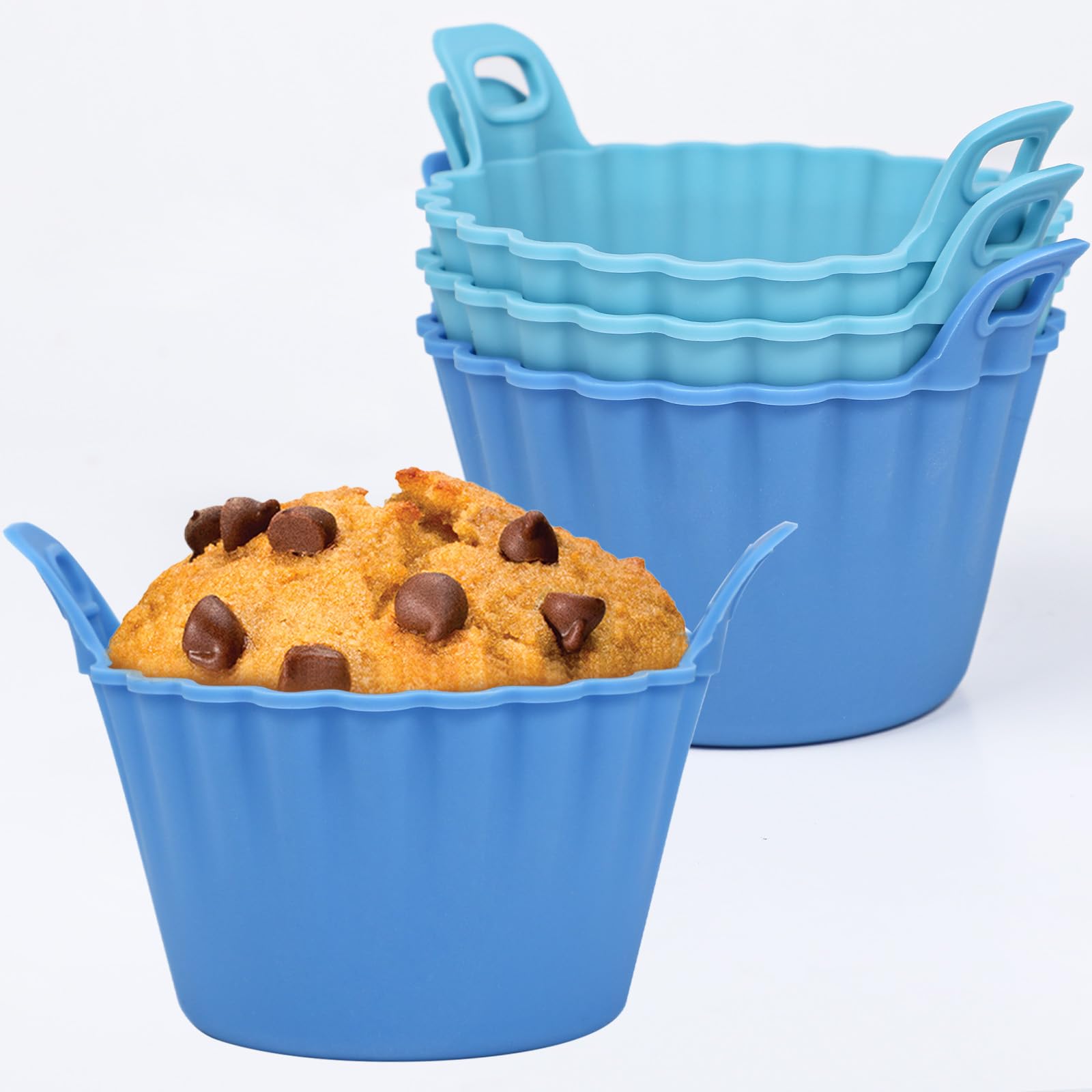 Koluti Reusable Silicone Baking Cups Set of 4, Nonstick Muffin Cupcakes Mold with Double Handle, BPA Free