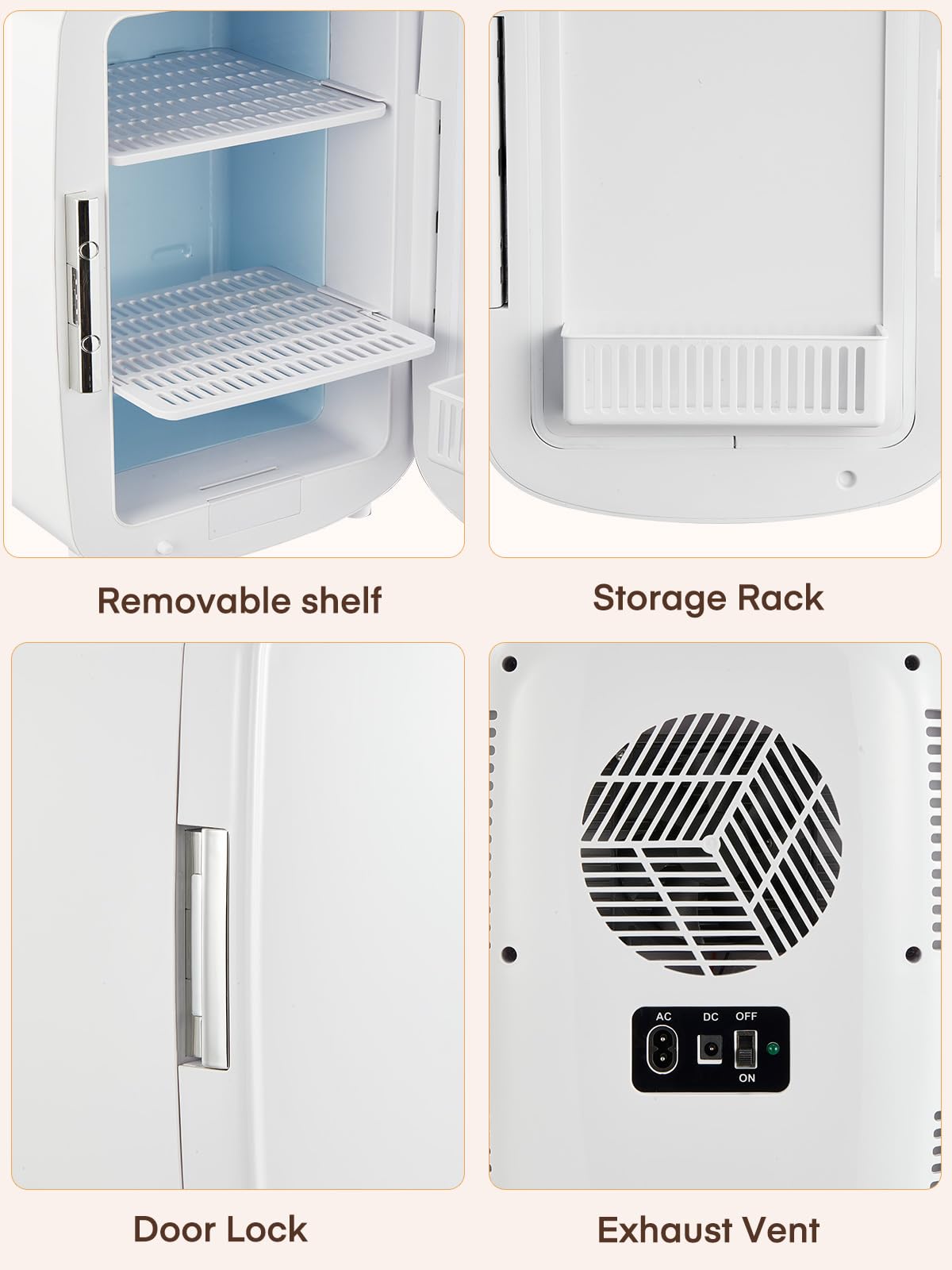 FOHERE Mini Frigo de Chambre 10L 12 Canettes, Petit Frigo Portable CA/CC pour Boissons, Blanc