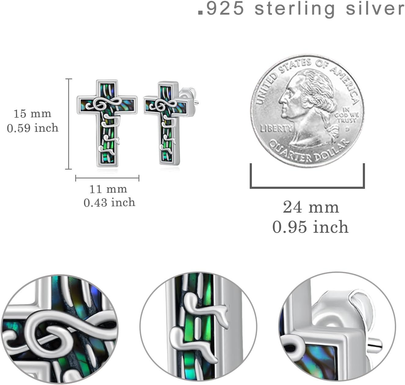 Music Note Earrings 925 Sterling Silver Cross Music Earrings Music Jewelry Gifts for Women - Image 4