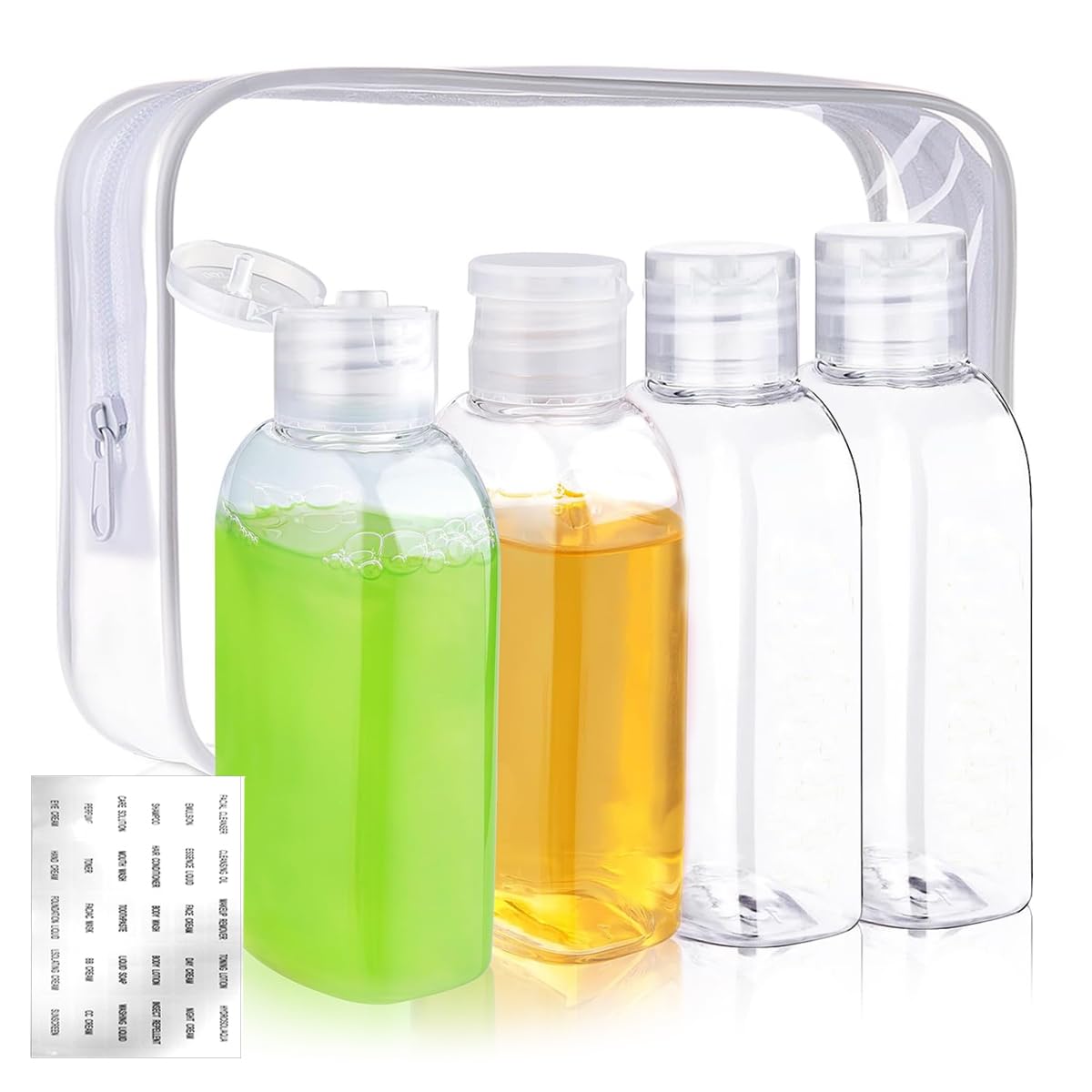 4pcs Travel Bottle Kit for Toiletries, 100ml Plastic Shampoo Bottle Travel Toiletry Bottles Set, Transparent Flip Cap Refill Squeeze Bottles, Leakproof Travel Containers for Shampoo, Lotion