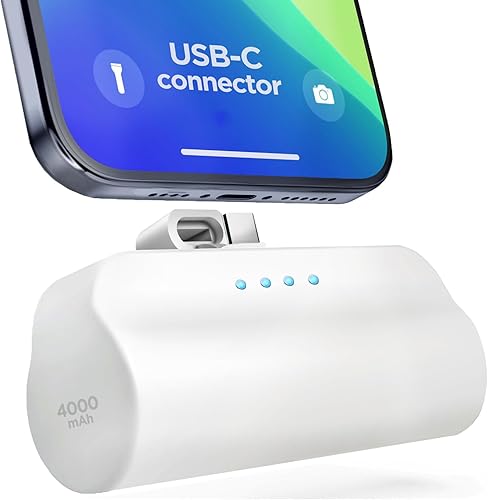 GALVANOX Paquete de baterías USB-C para iPhone 15 y 15 Pro Max, carga rápida tipo C, pequeño banco de energía para viajes con cable integrado, 4000