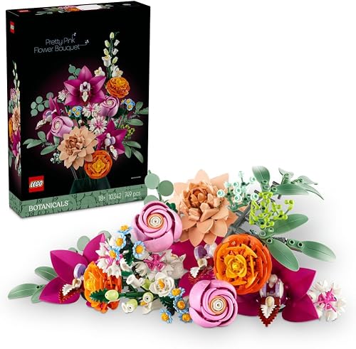 LEGO Botanicals Pretty Pink Flower Bouquet 10342 | Artificial Flowers, Roses & Cornflowers, Building Kit for Adults, Home Decor, Gift for Women & Men, 749 Pieces