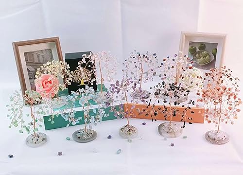 Miniatura 6 de Árbol de cristal curativo natural de cuarzo rosa, árbol de dinero, base de ágata de reiki, alambre de cobre, árbol de energía Feng Shui para el