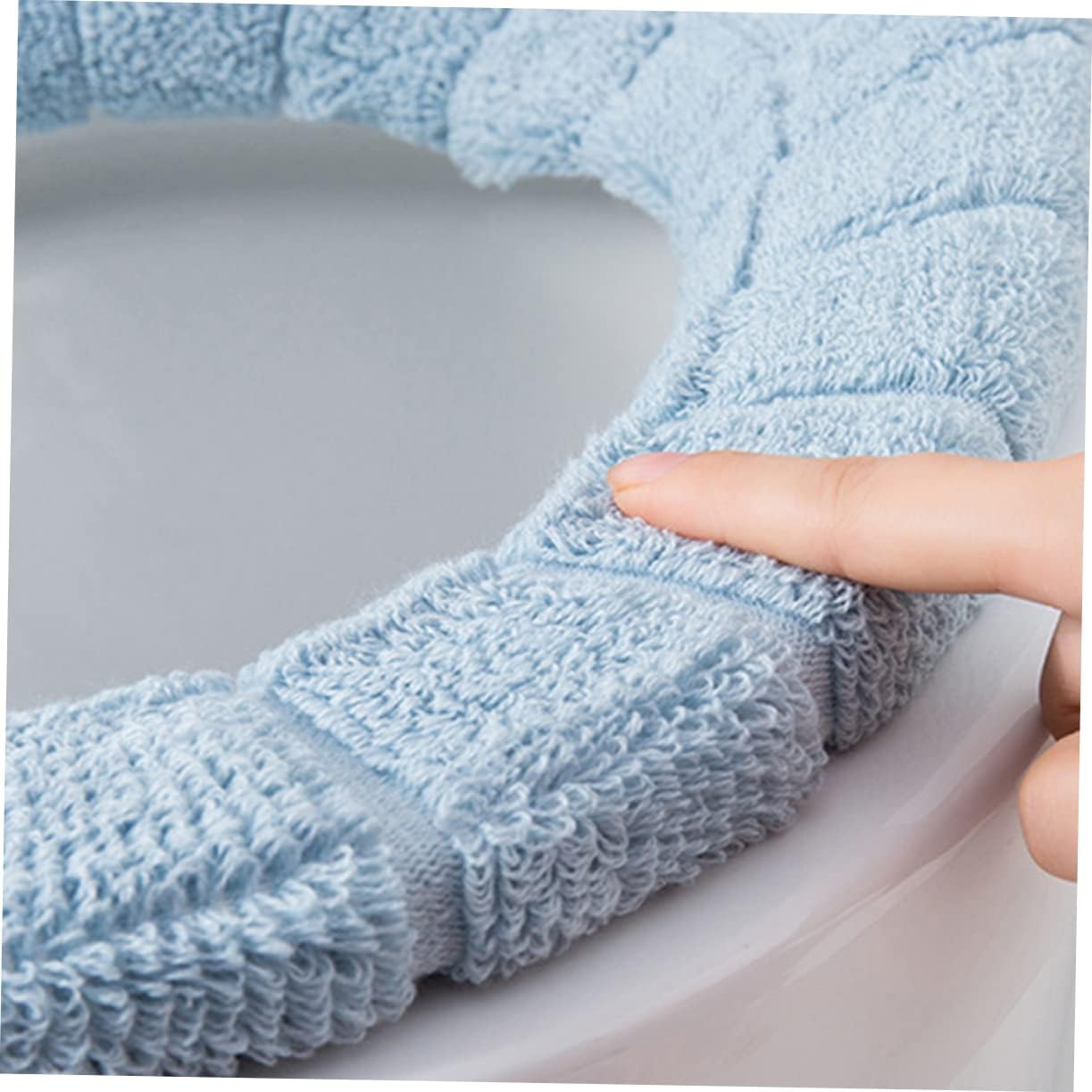 KOMBIUDA Winter Warmth Non Slip Thick Toilet Seat Cushion Cover Stretchable Pads for Home Use Fibers for Comfort Easy Installation Ice Nordic Blue