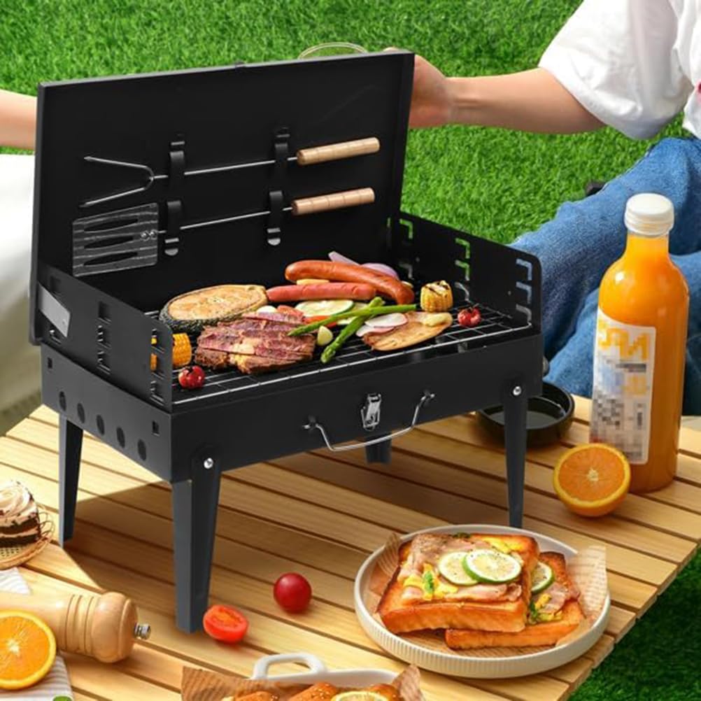 Tragbarer Holzkohlegrill im Kofferformat – Kompakter Grill mit Griff und entnehmbarem Ascheauffangbehälter – Ideal für Garten, Balkon, Camping, Picknick & unterwegs – Perfekt für mobile BBQs