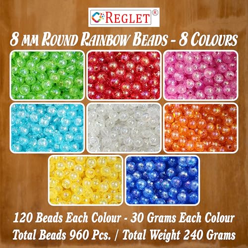 Image of 960 Pcs Round Rainbow Crystal Beads for Jewellery Making Kit - Beads for Bracelet Making Kit - Beads for Craft - Acrylic - Multicolour - 240g, 8mm
