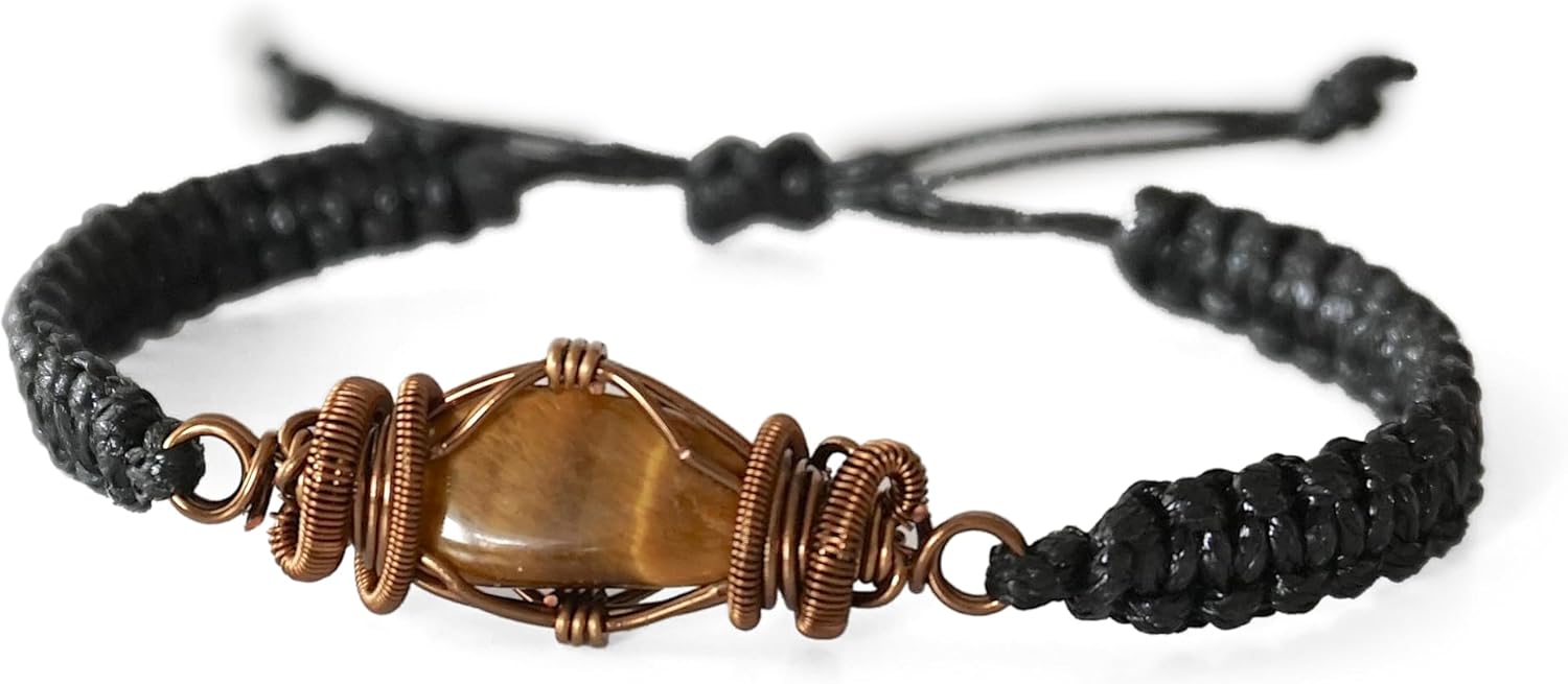 NEW VALOR 835 Raw Bracelet for Men - Natural Crystal Gemstone - Men’s Jewelry Gift - Size Adjustable Bracelet - Tiger’s Eye Bracelet - October Birthstone - Gift for Men