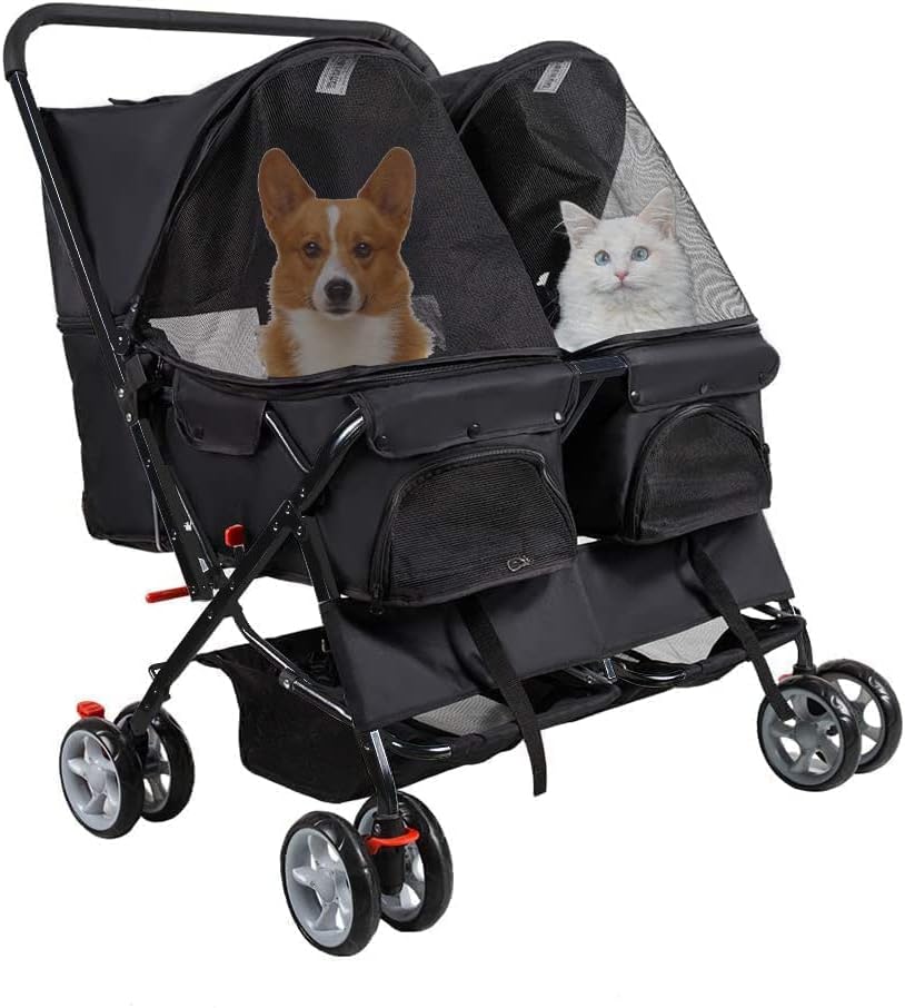 KARMAS PRODUCT Double Pet Stroller, Foldable Double Dog