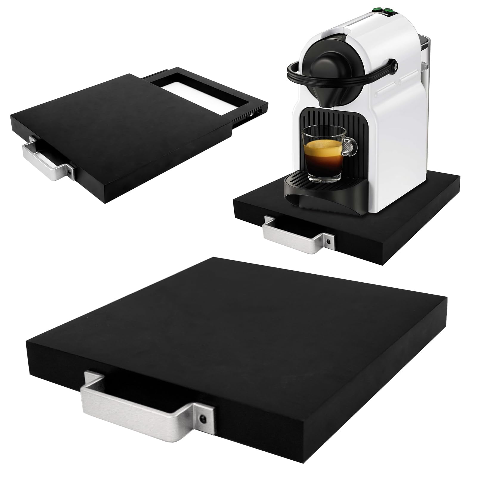 Plateau coulissant pour machine à café et support à rouler noir