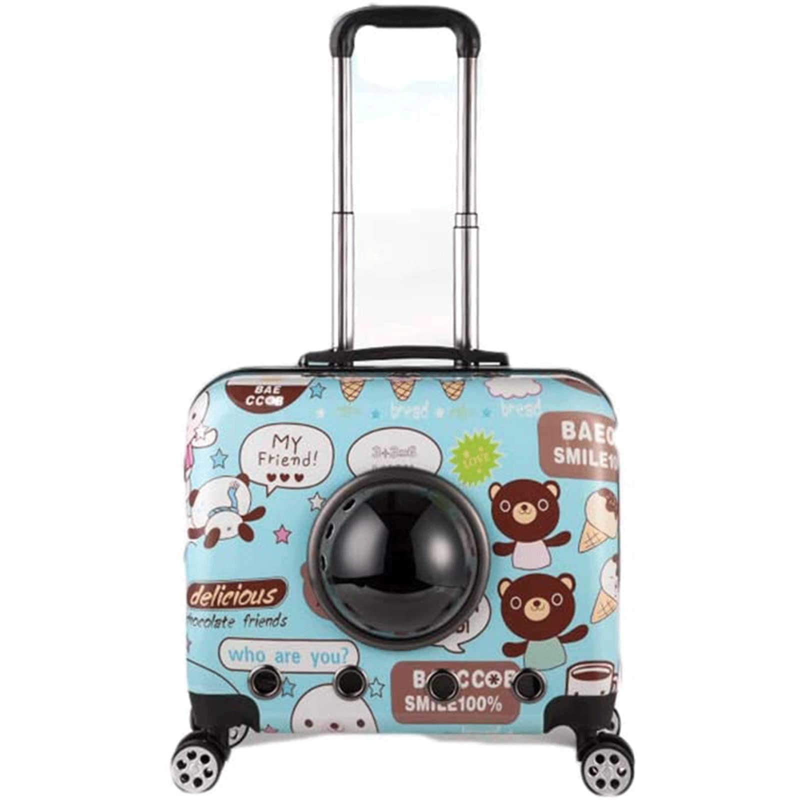 Plecak dla kota Space Capsule kattendrager, trolley voor huisdieren met arbeidsbesparend universeel wiel, afneembare reisdrager voor huisdieren, blauw Przestronny
