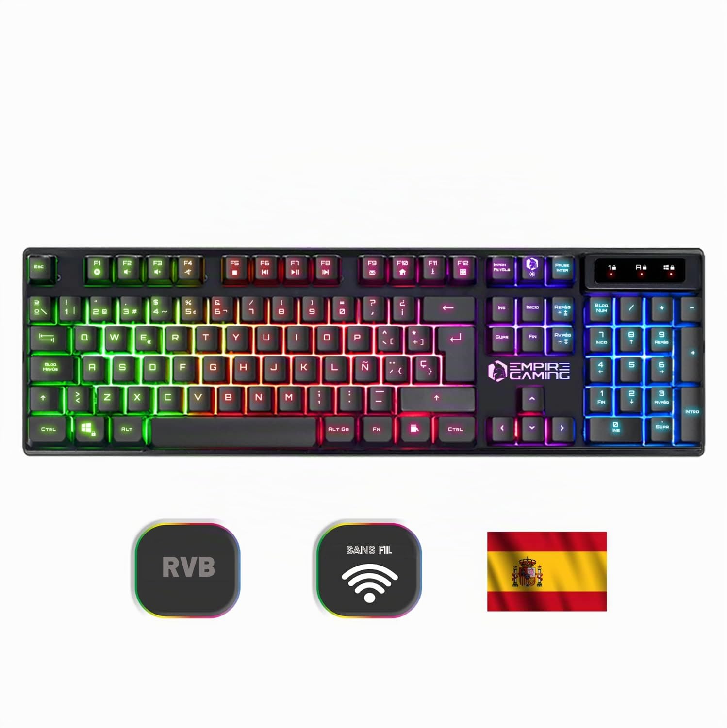 Empire Gaming - Armor RF800 Teclado y Ratón Para Gamers Recargable QWERTY (Layout Español) Con Mouse Pad - RGB Wireless 2.4Ghz Keyboard - 4800 DPI Mouse - PC PS4 PS5 Xbox One/Series Mac - Negro
