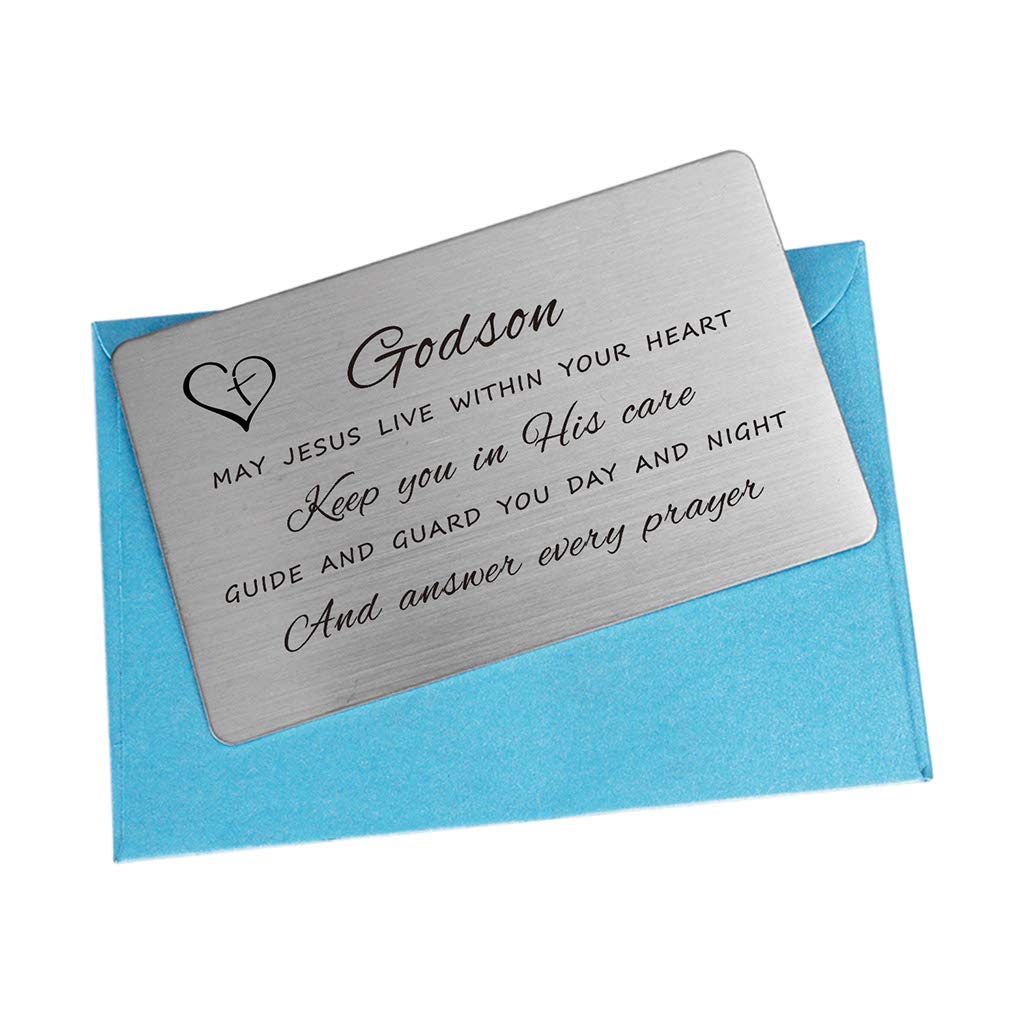 Carte De Baptême Avec Gravure Permanente « To My Godson » De La Part D'une Marraine Ou D'un Parrain - Cadeau De Confirmation Pour Adolescent Garçon