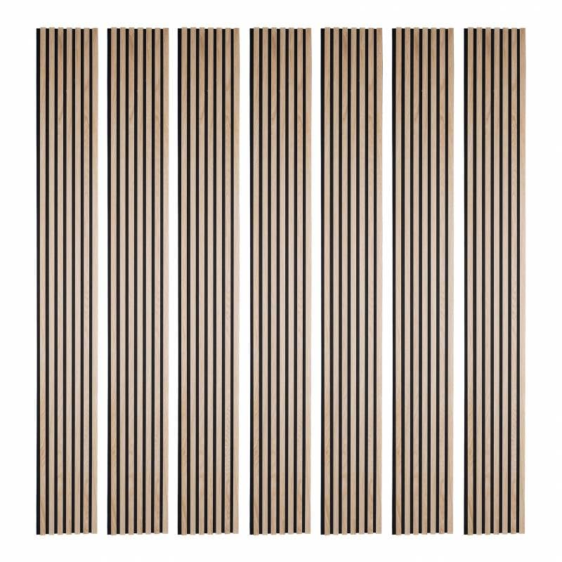 Lot de 7 Panneaux tasseaux bois 250 x 30 x 2 cm - décor chêne clair fond noir - 5,25m²