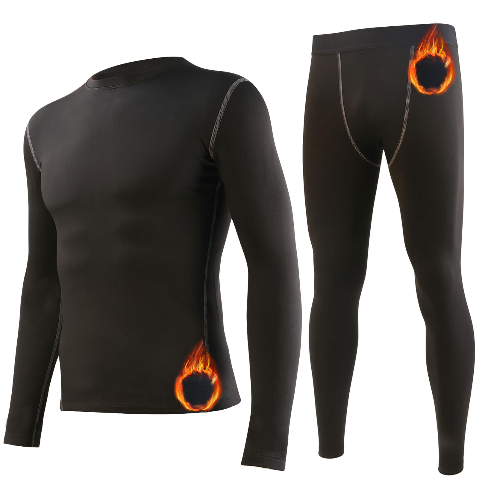 Arcweg Set Intima Termica Uomo Fodera in Pile Traspirante Calzamaglia Abigliamento Biancheria Intima Termica Elastica Maglia Calda Manica Lunga Tuta Inverno Pantalone Calcio Sci Running