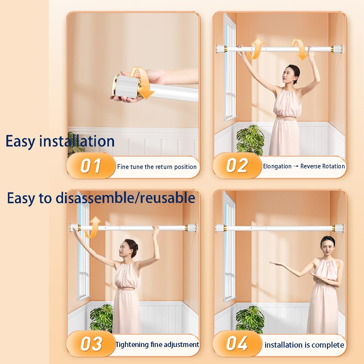 Barra de Cortina Extensible, Barras de tensión para Cortinas, sin Perforaciones, fácil de Instalar, se Puede Utilizar como decoración del hogar, Barra de Cortina para Ventanas (Col