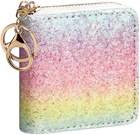 GEEAD Small Glitter Wallet for Women Girls Mini Coin Purse Pouches with Key Ring (Colourful - B)