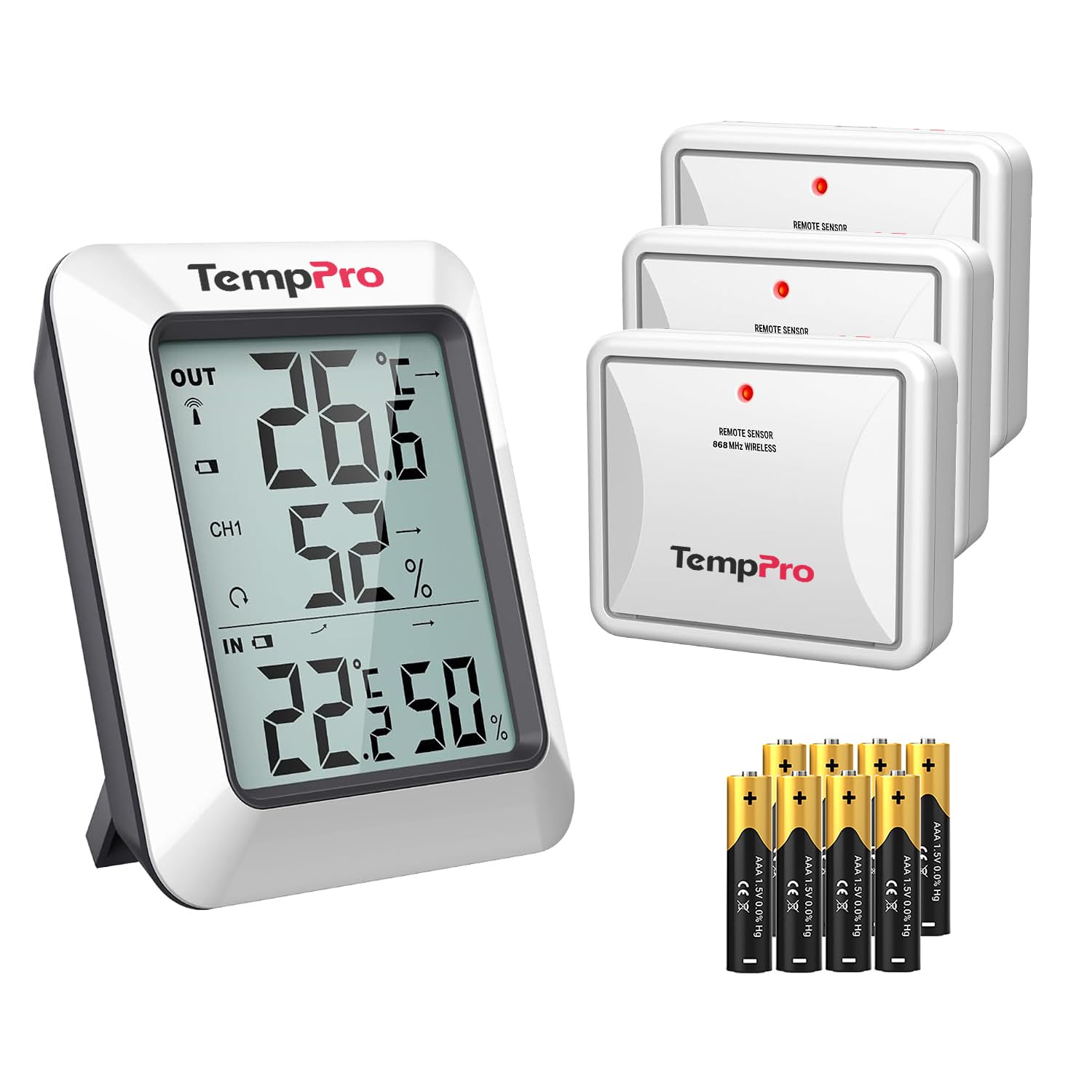 ThermoPro Radiowy termohigrometr, higrometr, monitor klimatyzacji, stacja pogodowa z radiowym czujnikiem zewnętrznym, zasięg do 150 m, 3 sztuki