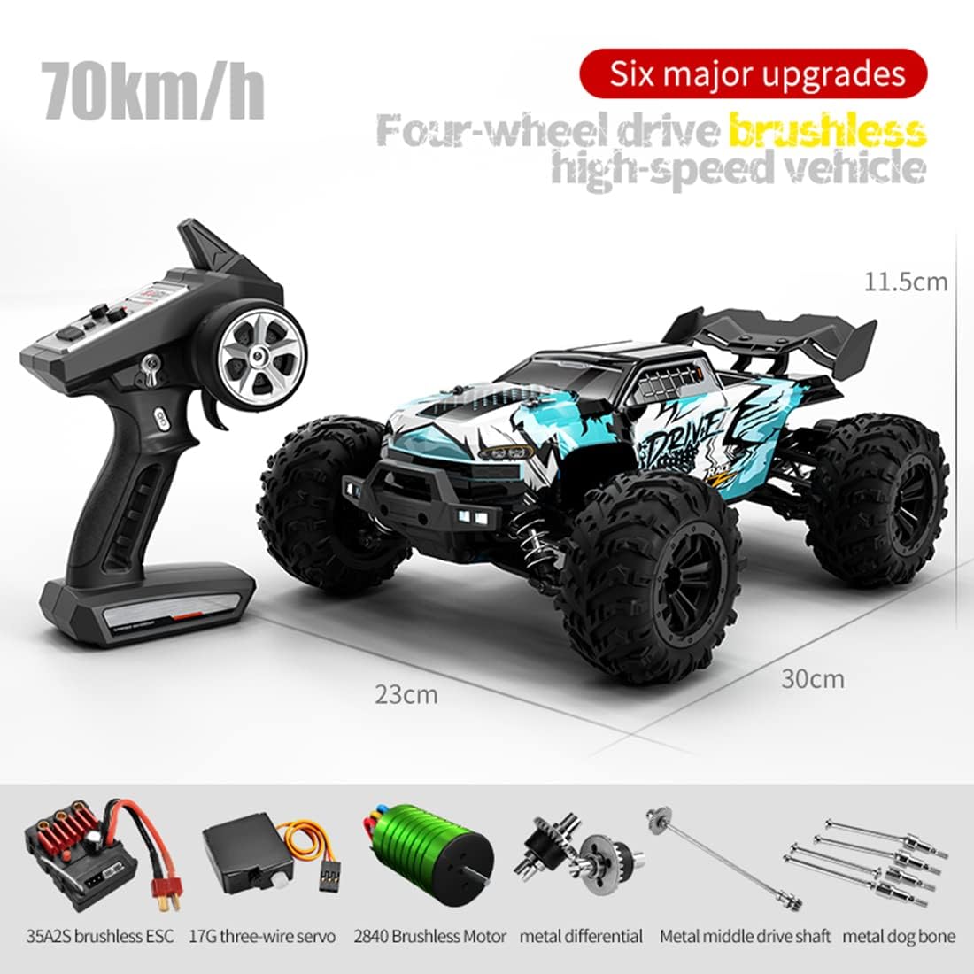 70 Km/h Rc Buggy Z Silnikiem Bezszczotkowym, Metalowym Podwoziem Z Napędem Na 4 Koła I Pustymi Oponami Terenowymi, Bezstopniową Zmianą Biegów W Terenie, światłami Led Do Szybkich Wyścigów (Blue)