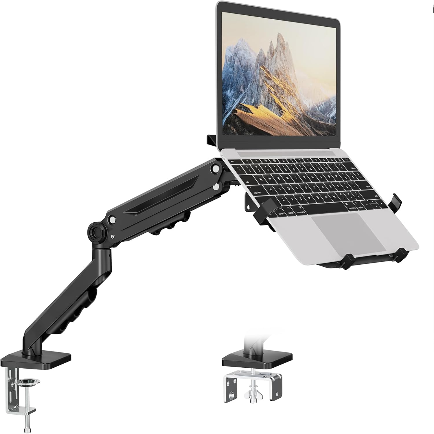 PUTORSEN Laptop Arm Mount Desk - Fits Max 18" Notebook and 40" Computer Screen, 2-in-1 Monitor Mount with Adjustable Laptop Tray, Hold Up to 26.5lbs