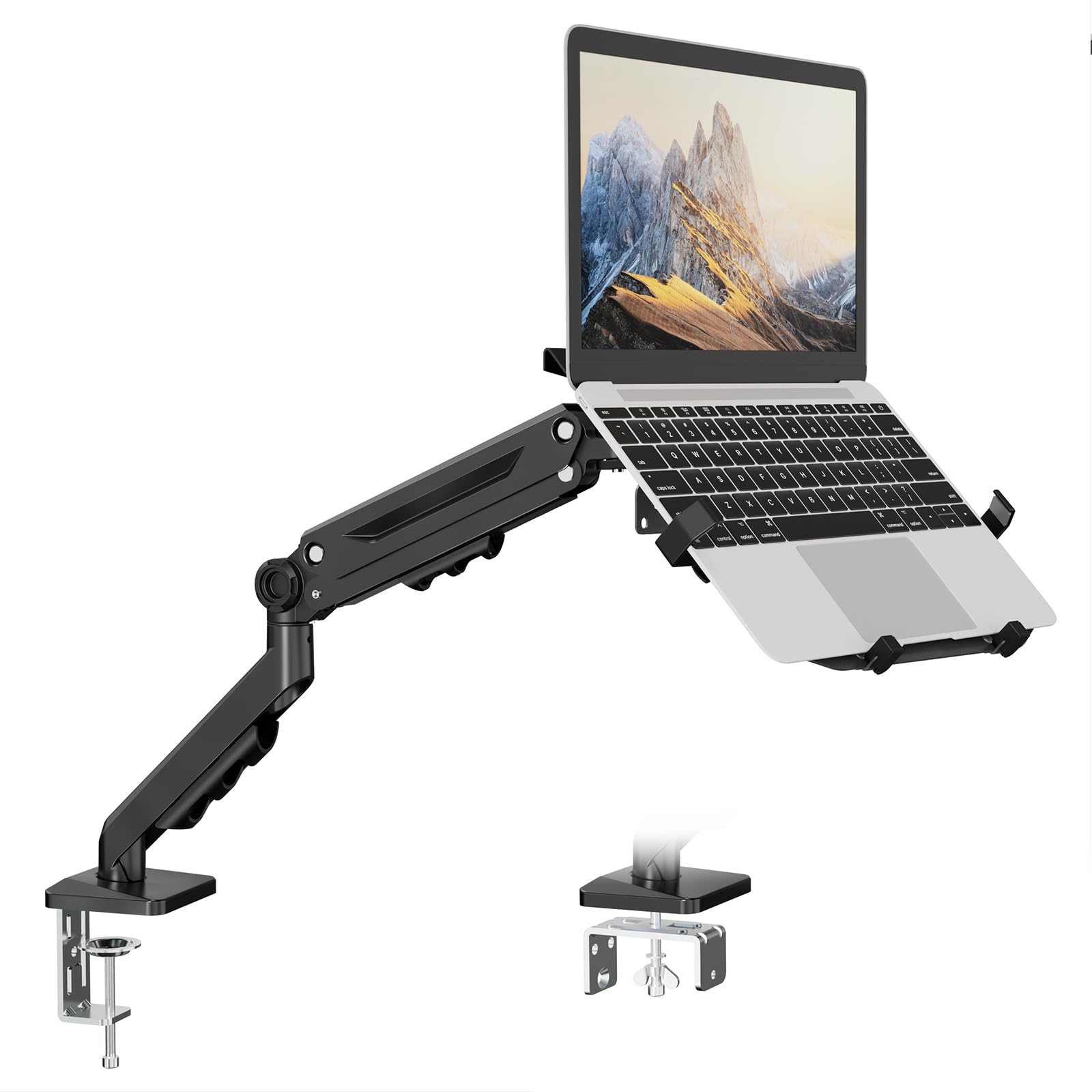 PUTORSEN Uchwyt na biurko do laptopa - pasuje do maksymalnie 18-calowego notebooka i 40-calowego ekranu komputera, uchwyt na monitor 2w1 z regulowanym tacą na laptopa, uchwyt do 26,5 kg