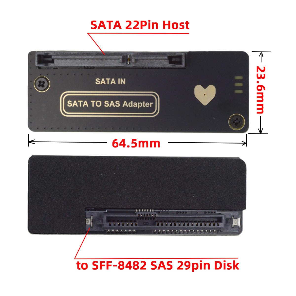 CY Adaptador Raid de Disco Duro SFF-8482 SAS de 29 Pines a SATA de 7+15 Pines de 22 Pines con chipset Controlador SAS y Puerto de alimentación