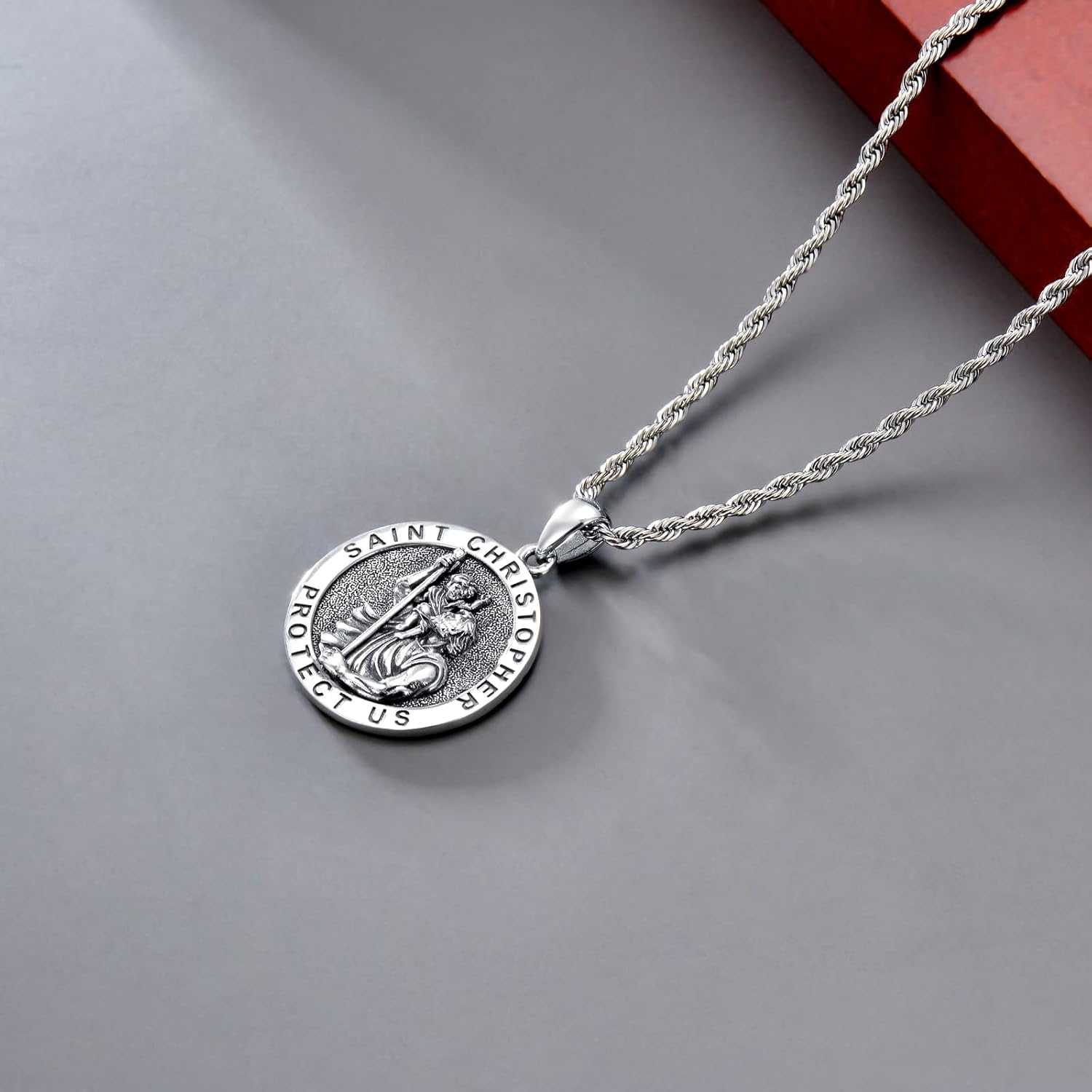 CEKAMA 925 Sterling Silver Patron Saint Medal Necklace For Men & Women Delicate Texture Protect Us Amulet Pendant With 20/22/24 Inches Chain Jewelry for Christmas Valentine Birthday - Image 4