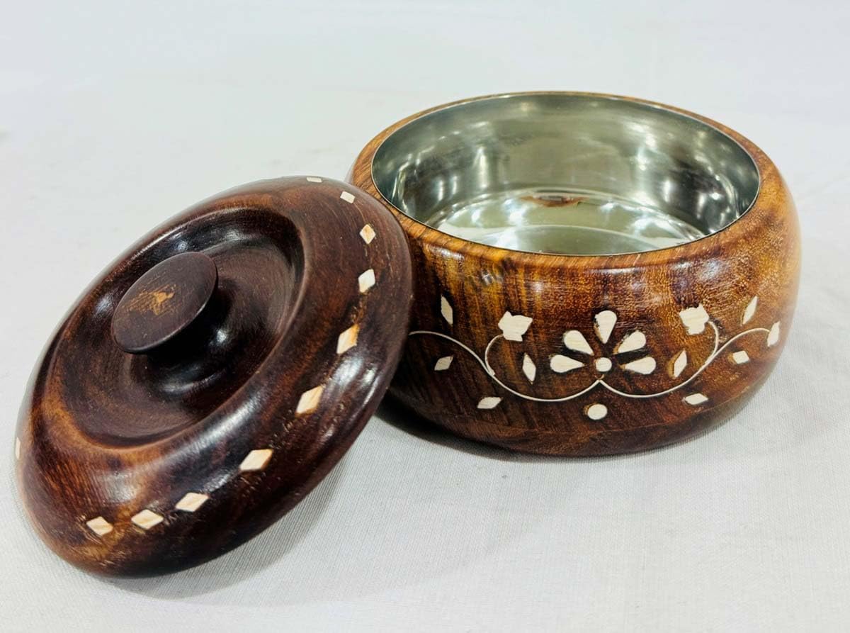 Decorative Rustic Wooden Sugar Bowl With Lid Wide Mouth Candy Treat Jar Spice Jar Holder Condiment Nuts Serving Bowl Pot Salt Spice Herb Loose Leaf Tea Storage Container Novelty Home & Kitchen