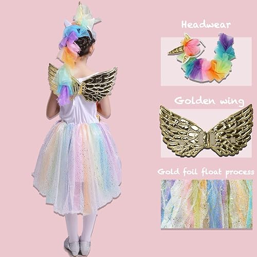 Miniatura 4 de Girls Princess Dress up Costume Kid Cosplay Party Dress, Rainbow Unicorn Dress Up Costume for Halloween
