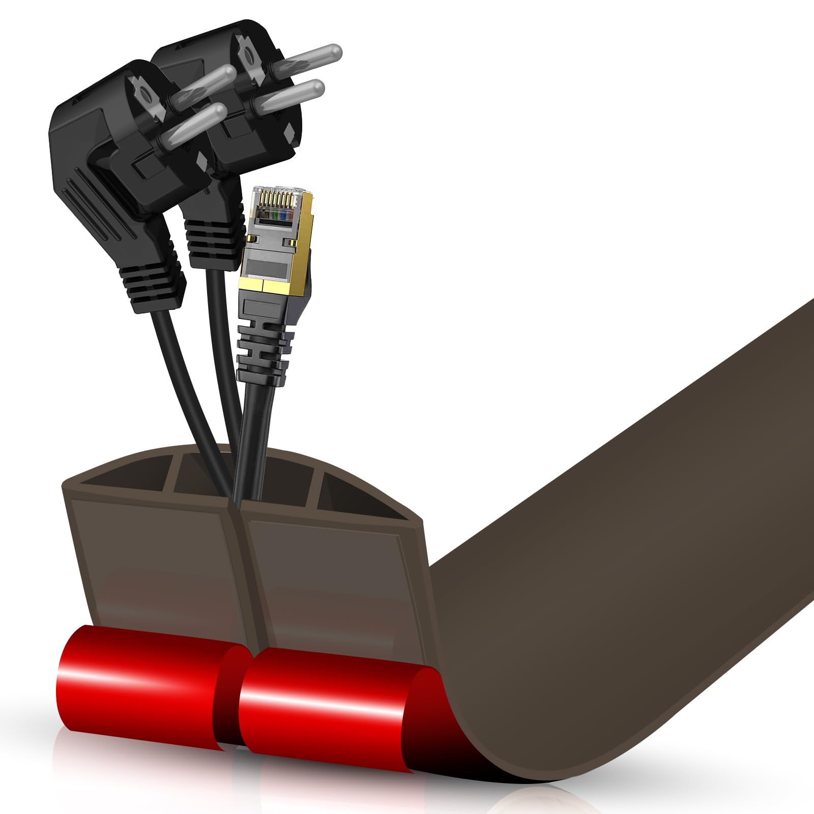 Floor Cord Cover Cable Cavity Self Adhesive Cord Hider Floor Floor Cable Management Power Cord Protector Floor Electric Cord Covers for Offices, Gym, Exhibitions (CoffeeBrown, 2.36" x 3.3')